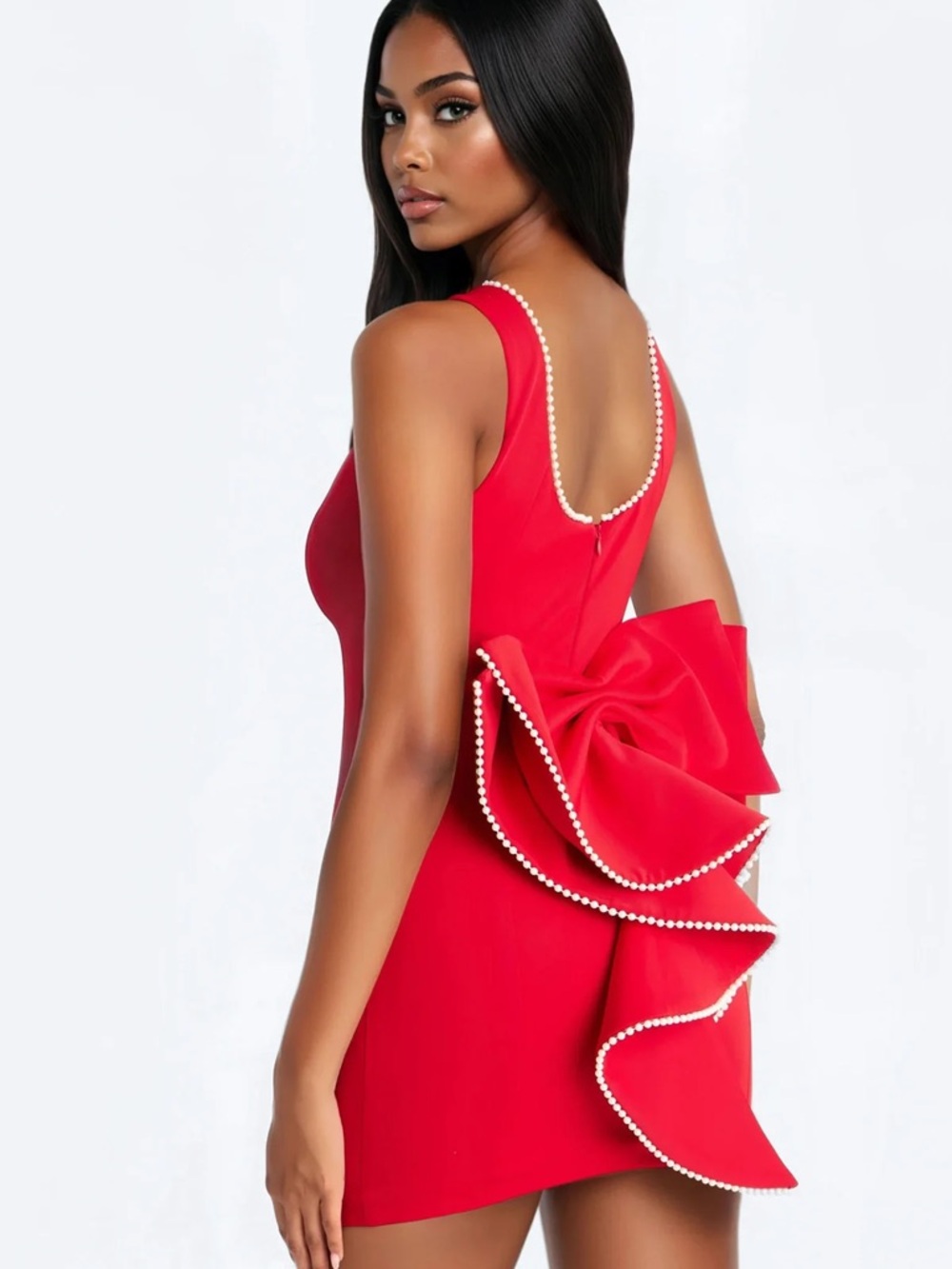 NWT Red Pearl Bow Mini Dress Size Large Holiday Cocktail Party Dress